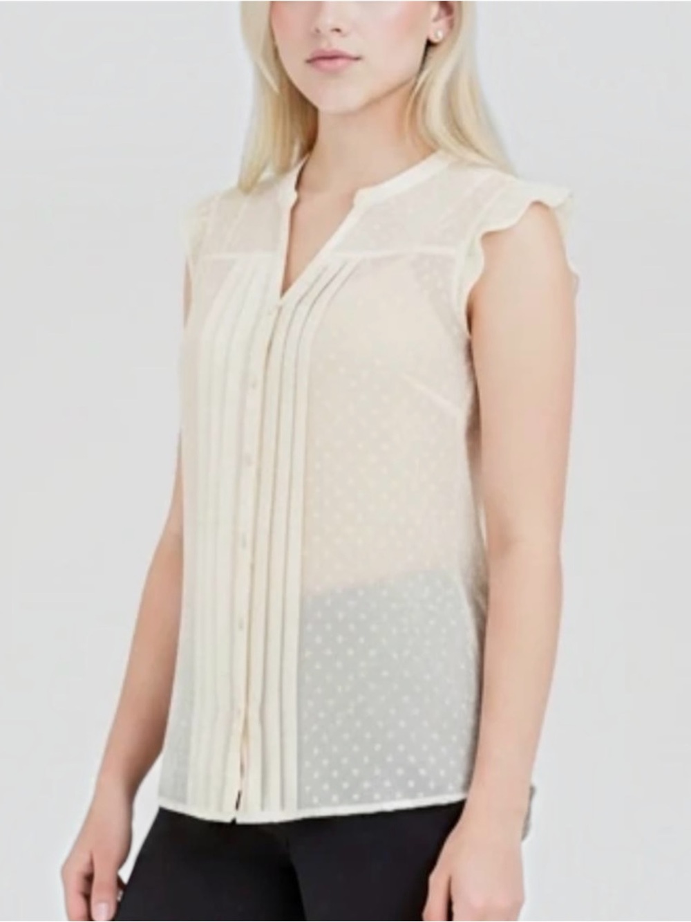 Matilda Jane "Happy & Free" Cresting Wave Swiss Dot Pintuck Blouse Sz S